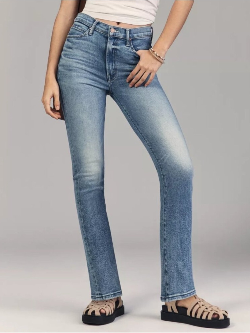 Mother High Waisted Rascal Flood Straight-Leg Jeans Blue 25